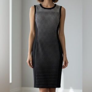 WHBM Black White Geometric Sheath Dress Sleeveless Work Career- Size 8